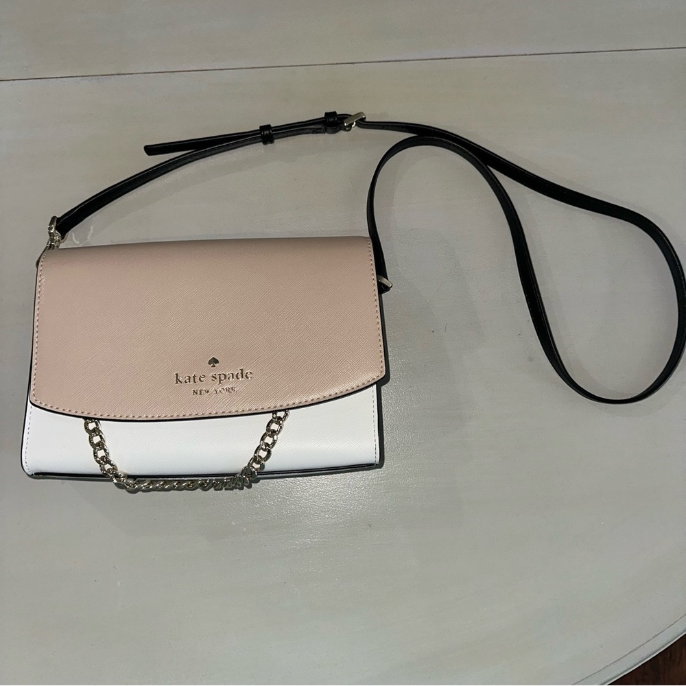 Kate Spade Pink and White Crossbody Bag with Silver Chain